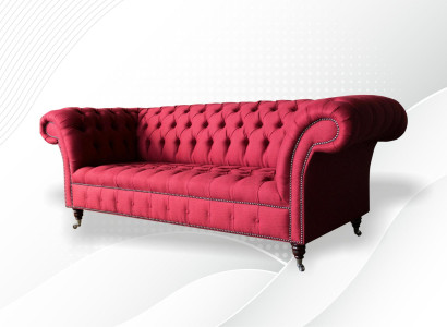 Three Seater Design Upholstery Textile Sofa 3 Seater Furniture Chesterfield Luxury Red Couches